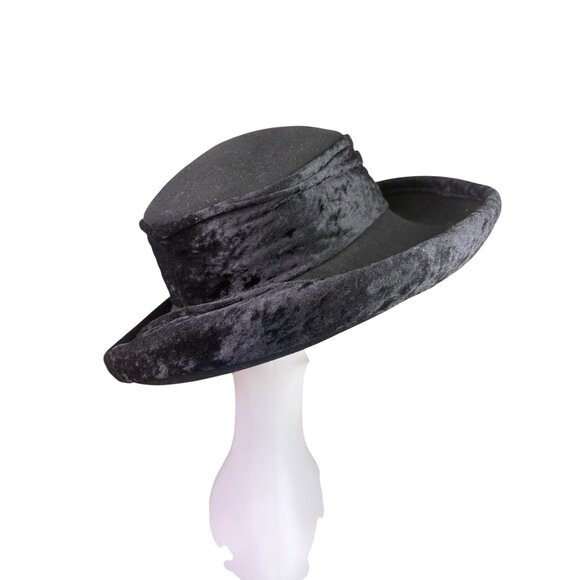 Importina Bollman Unisex Black Velvet-Finish Wool Vintage Style Wide Brim Hat main image 6